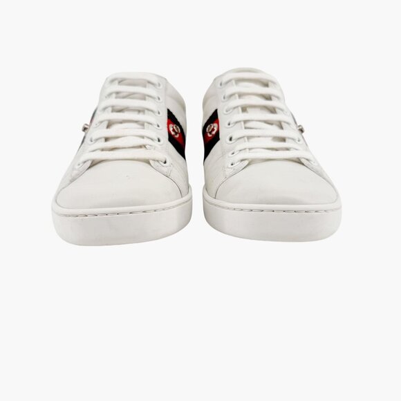 Gucci Crystal Bow Ace Sneakers EU 37.5 US 7.5 White Leather Low Top Lace Up Shoe - Picture 6 of 13